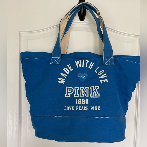 PINK Victoria's Secret Handbags - Rare Canvas Victoria Secret Pink 1986 Blue Tote